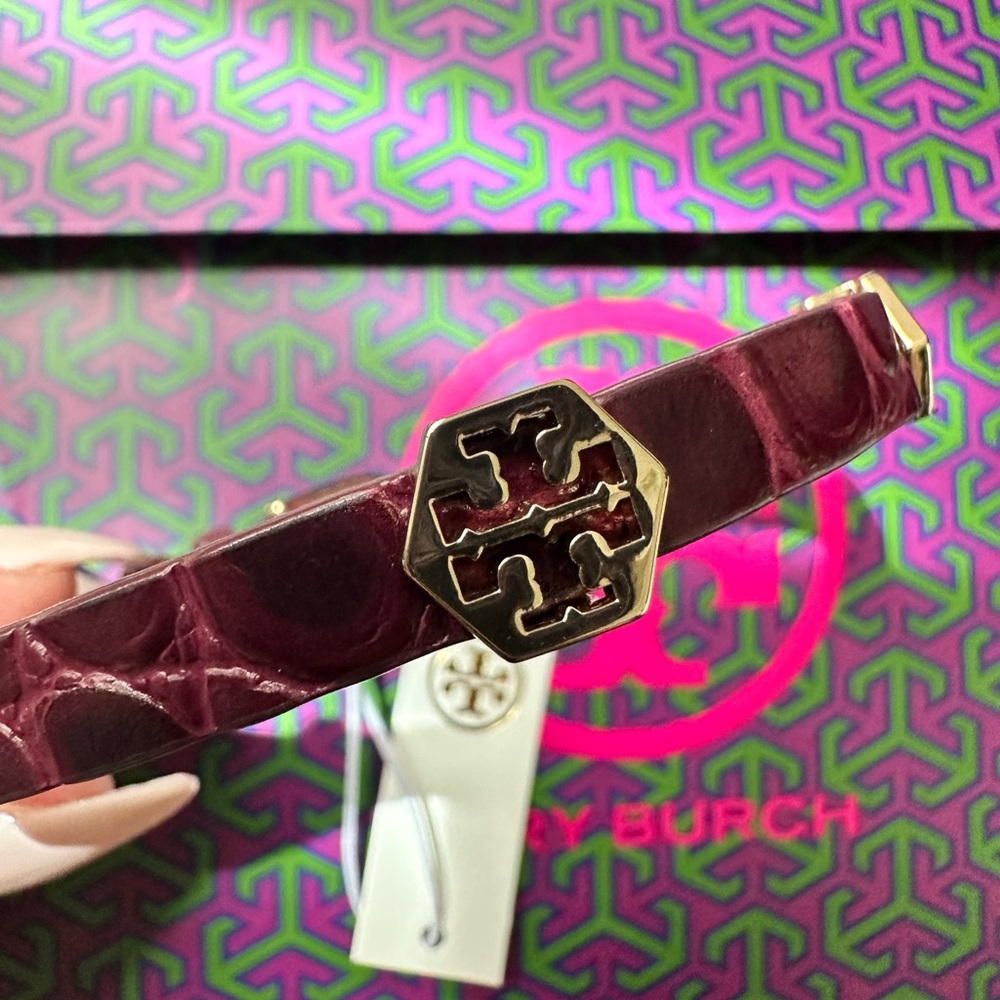 Tory Burch hex single wrap croc bracelet